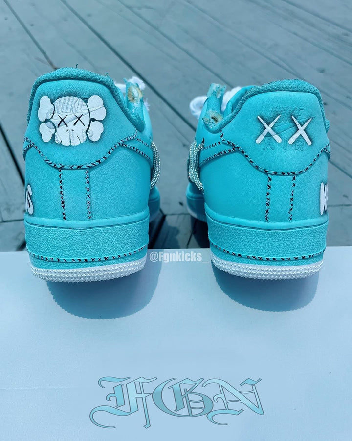 Hand Painted Turquoise KAWS Custom Air Force 1 Sneakers