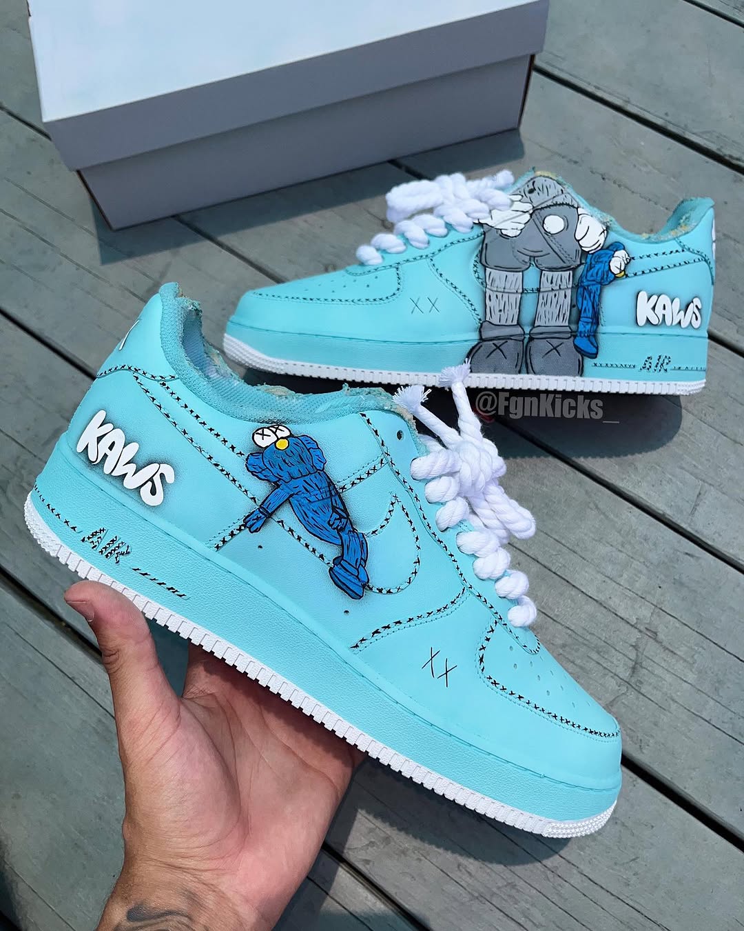 Hand Painted Turquoise KAWS Custom Air Force 1 Sneakers