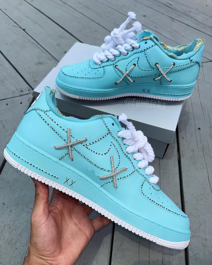 Hand Painted Turquoise KAWS Custom Air Force 1 Sneakers