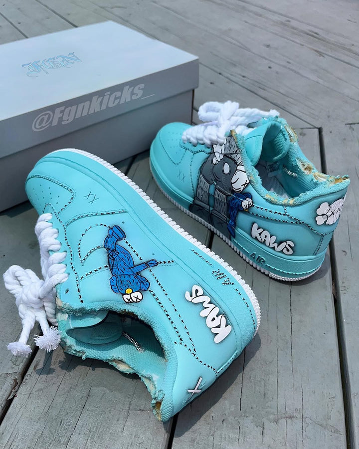 Hand Painted Turquoise KAWS Custom Air Force 1 Sneakers