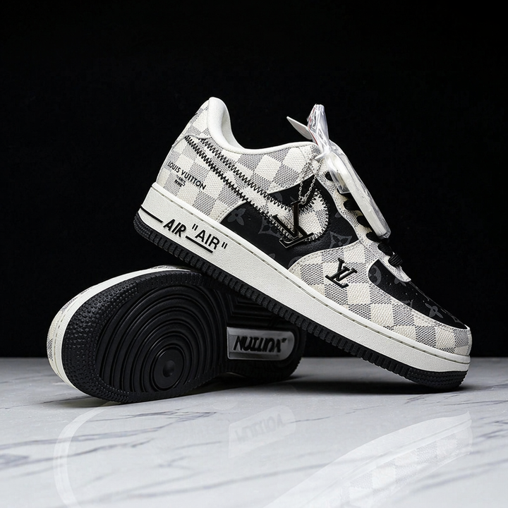 Hand Painted Black White Checkered Custom Air Force 1