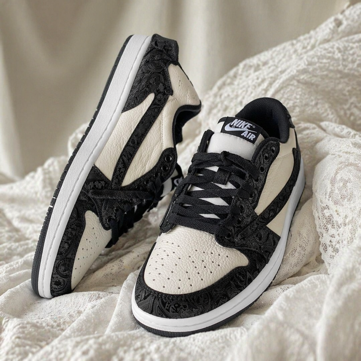 Hand Painted Black & Cream Custom Air Sneakers