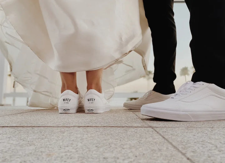 Personalized Matching Wifey & Hubby Wedding Custom Sneakers, Bridal Pearl Hand-Decorated Custom Air Force 1, Custom Newlywed Bridal Party Wedding Shoes
