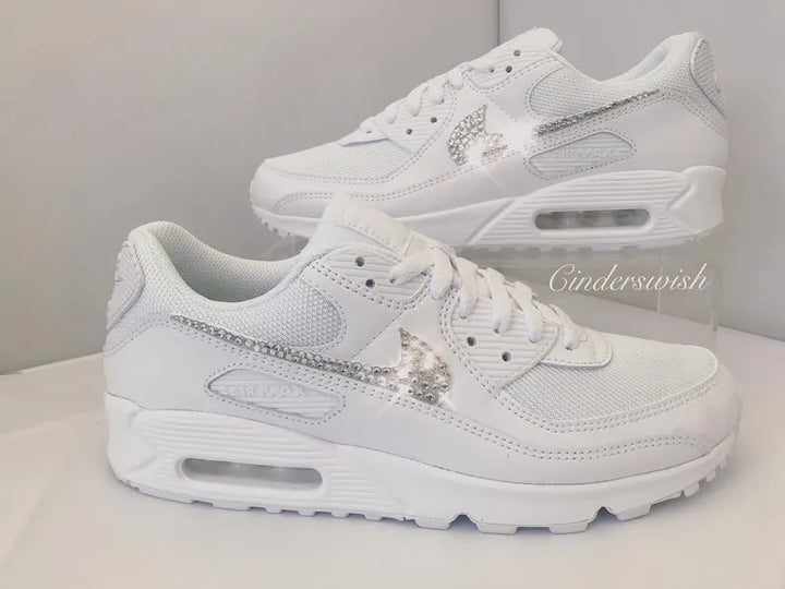 Sparkly Bling Rhinestone All White Bridal Wedding Custom Air Force 1, Handmade Personalized Custom Sneakers for Women