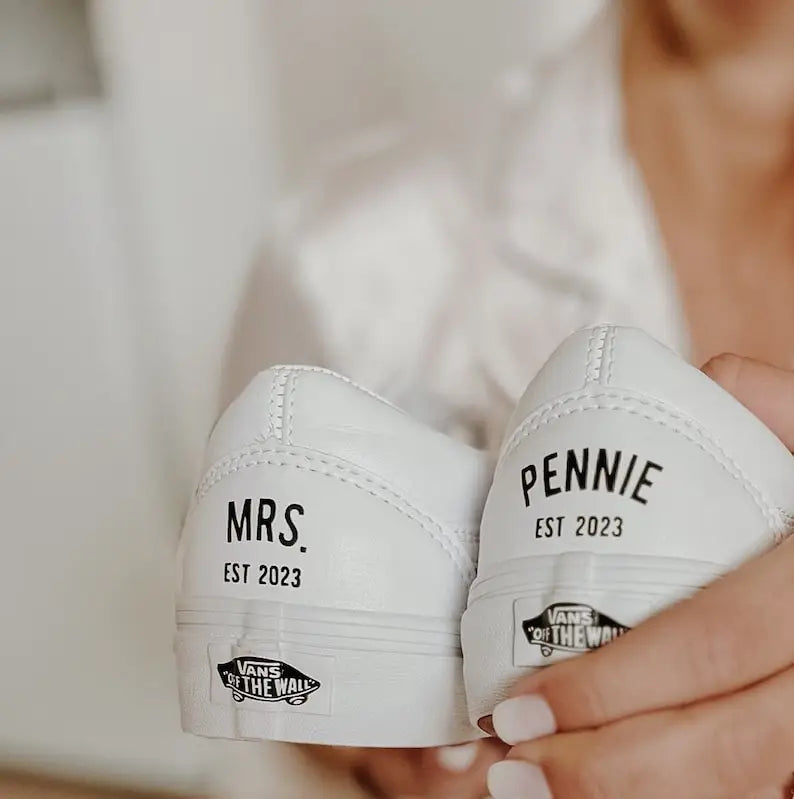 Personalized Matching Wifey & Hubby Wedding Custom Sneakers, Bridal Pearl Hand-Decorated Custom Air Force 1, Custom Newlywed Bridal Party Wedding Shoes