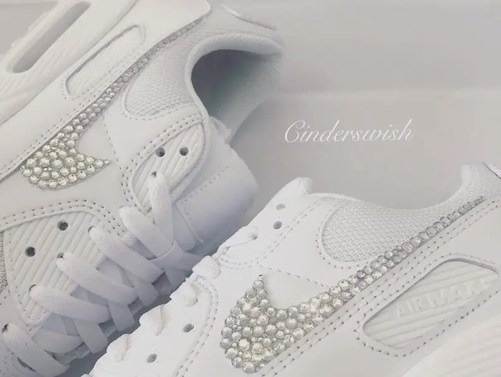 Sparkly Bling Rhinestone All White Bridal Wedding Custom Air Force 1, Handmade Personalized Custom Sneakers for Women