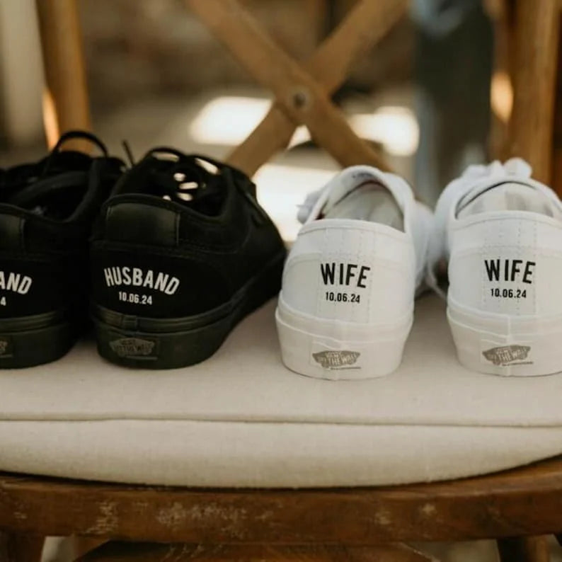 Personalized Matching Wifey & Hubby Wedding Custom Sneakers, Bridal Pearl Hand-Decorated Custom Air Force 1, Custom Newlywed Bridal Party Wedding Shoes