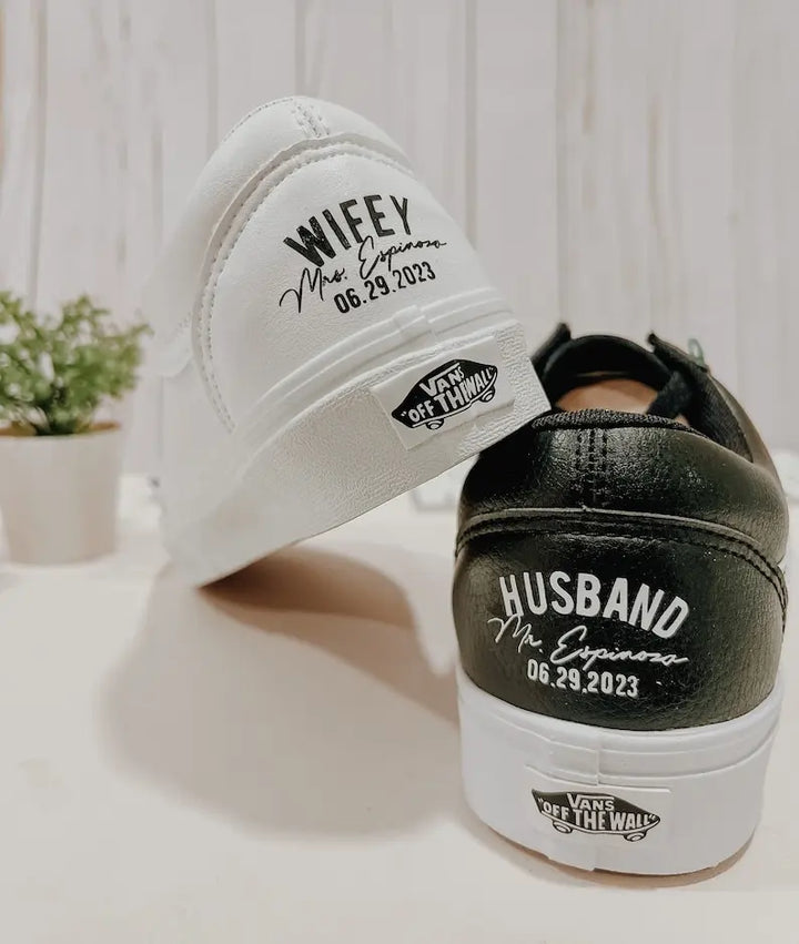 Personalized Matching Wifey & Hubby Wedding Custom Sneakers, Bridal Pearl Hand-Decorated Custom Air Force 1, Custom Newlywed Bridal Party Wedding Shoes