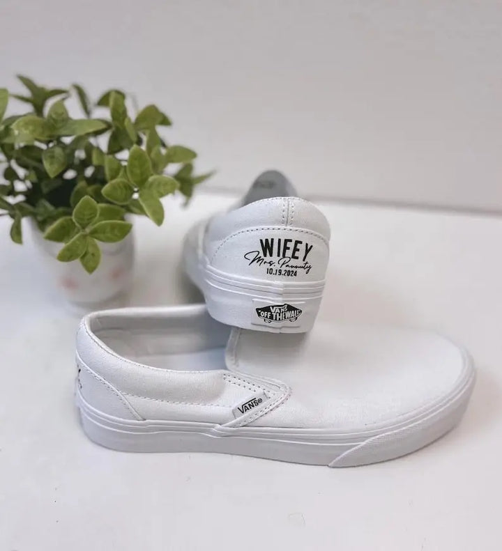 Personalized Matching Wifey & Hubby Wedding Custom Sneakers, Bridal Pearl Hand-Decorated Custom Air Force 1, Custom Newlywed Bridal Party Wedding Shoes