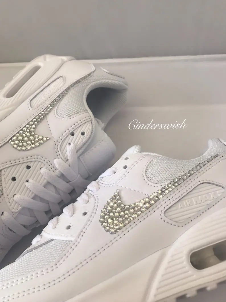 Sparkly Bling Rhinestone All White Bridal Wedding Custom Air Force 1, Handmade Personalized Custom Sneakers for Women