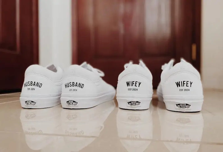 Personalized Matching Wifey & Hubby Wedding Custom Sneakers, Bridal Pearl Hand-Decorated Custom Air Force 1, Custom Newlywed Bridal Party Wedding Shoes
