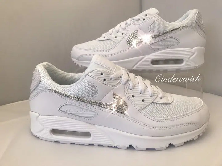 Sparkly Bling Rhinestone All White Bridal Wedding Custom Air Force 1, Handmade Personalized Custom Sneakers for Women