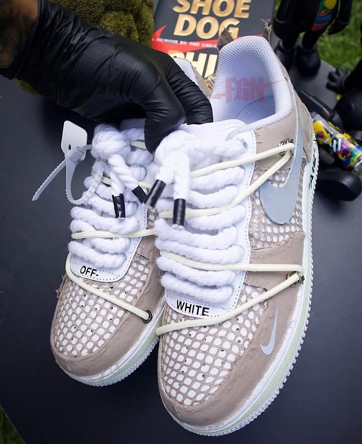 Hand Painted Custom Beige Air Force 1 Sneakers