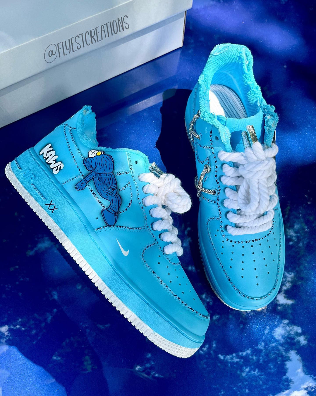 Hand Painted Blue KAWS Custom Air Force 1 Sneakers