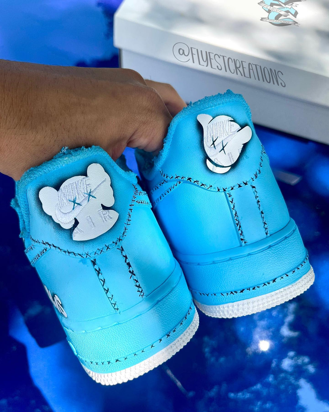 Hand Painted Blue KAWS Custom Air Force 1 Sneakers