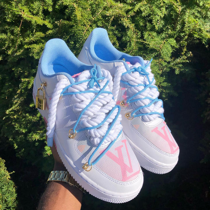 Hand Painted Pink & Blue Custom Air Force 1 Sneakers