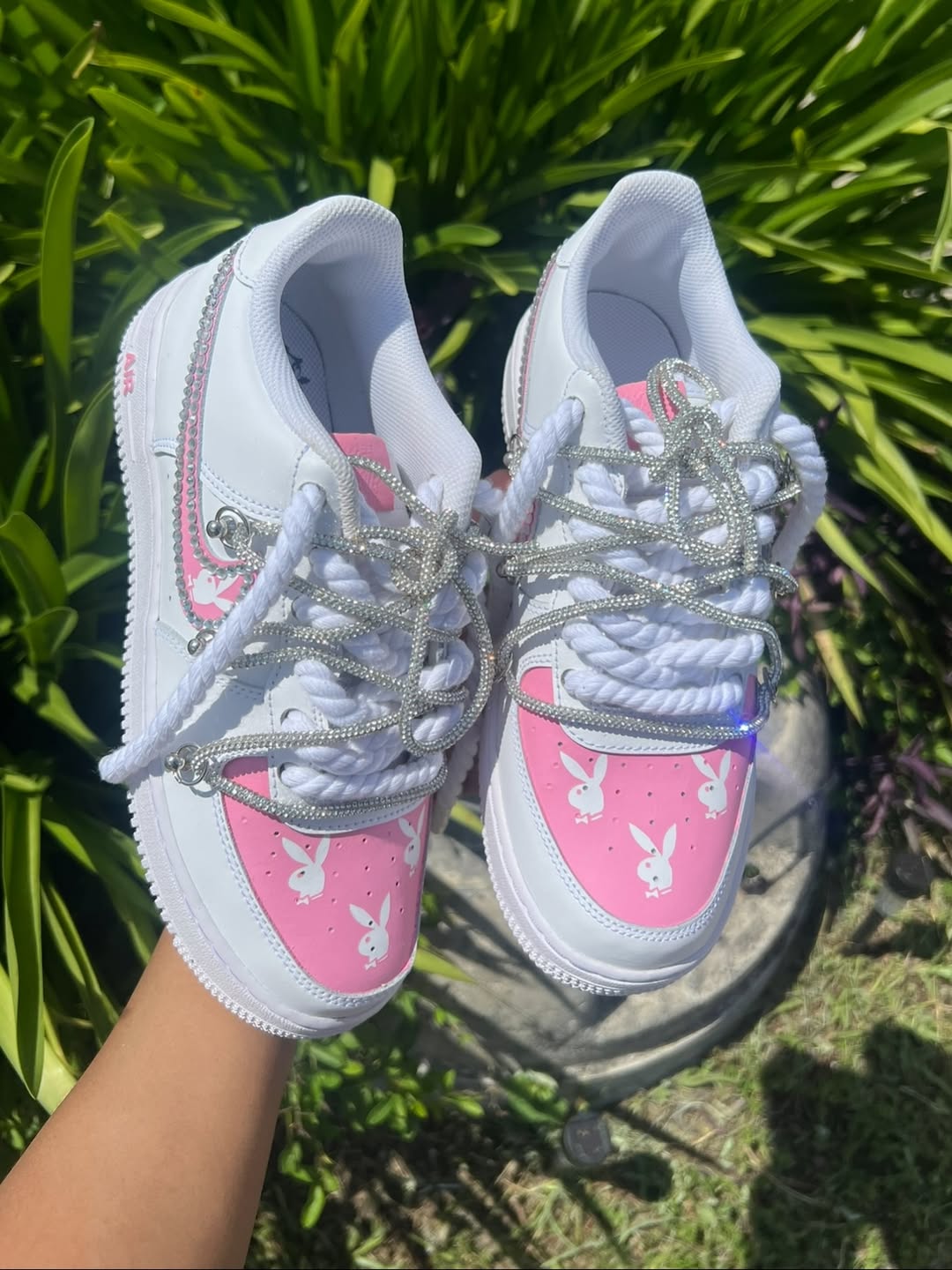 Custom Hand Painted Pink Rhinestone Air Force 1 Sneakers