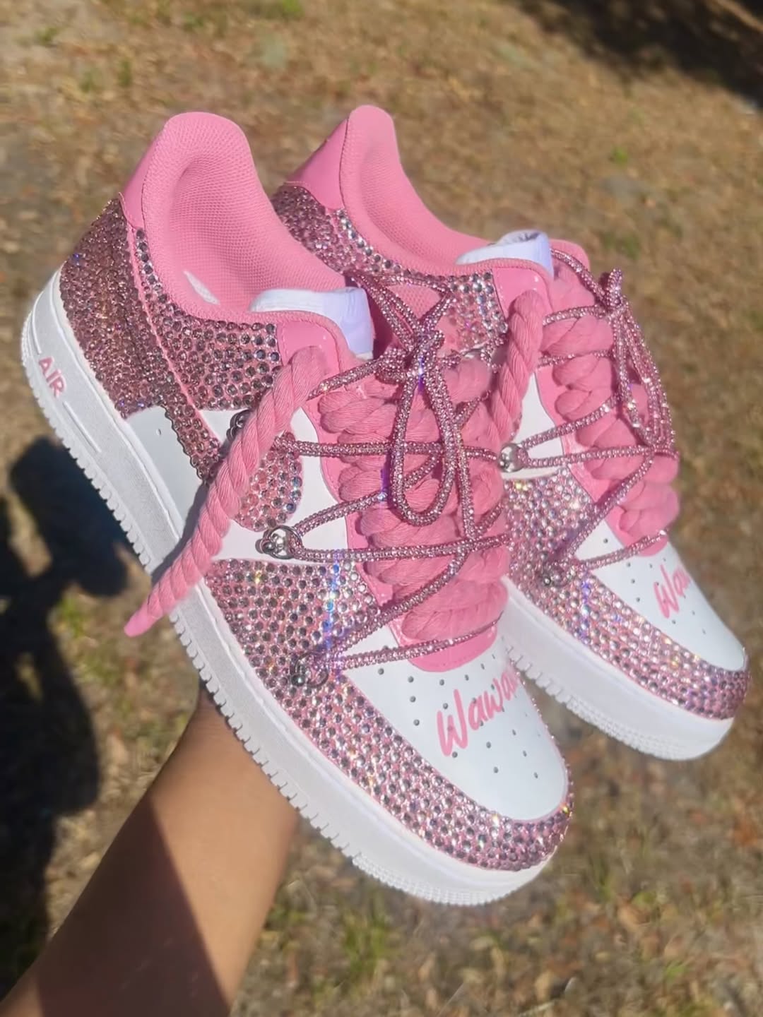 Custom Hand Painted Pink Rhinestone Air Force 1 Sneakers
