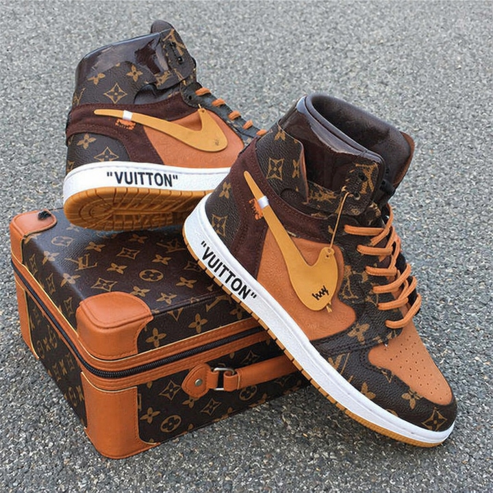 Hand Painted Brown Monogram Custom High Top Sneakers