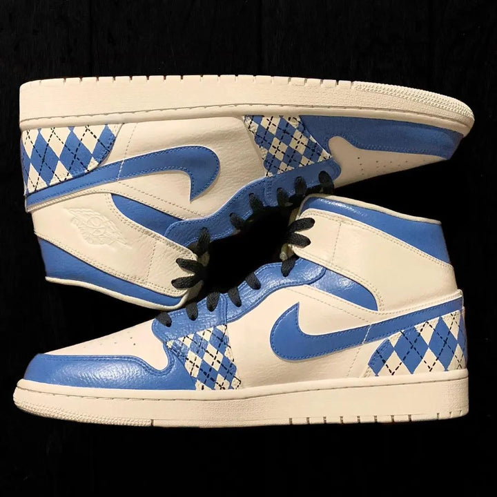 Argyle Pattern Blue White Custom Air Jordan 1