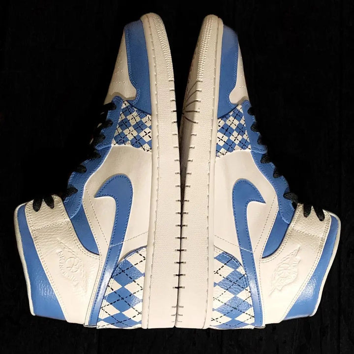 Argyle Pattern Blue White Custom Air Jordan 1