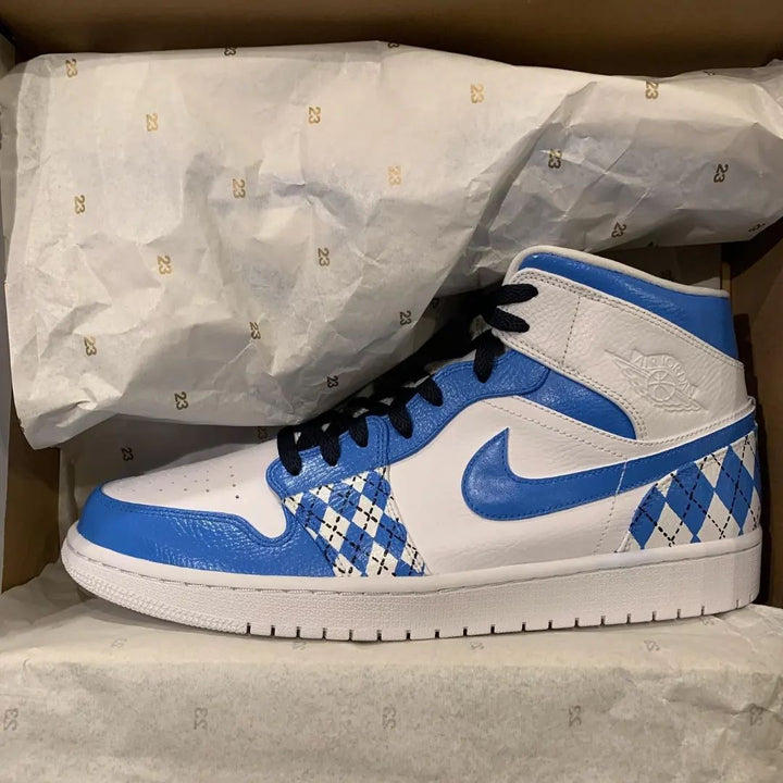 Argyle Pattern Blue White Custom Air Jordan 1