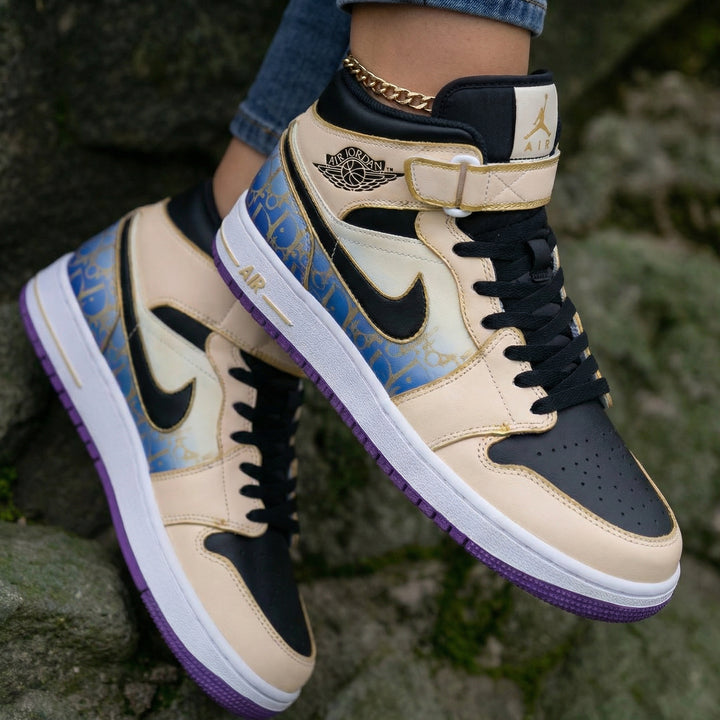 Beige Black Custom Air Jordan 1