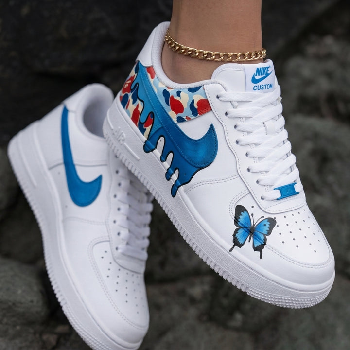 Butterfly Drip Camo Blue Red Custom Air Force 1