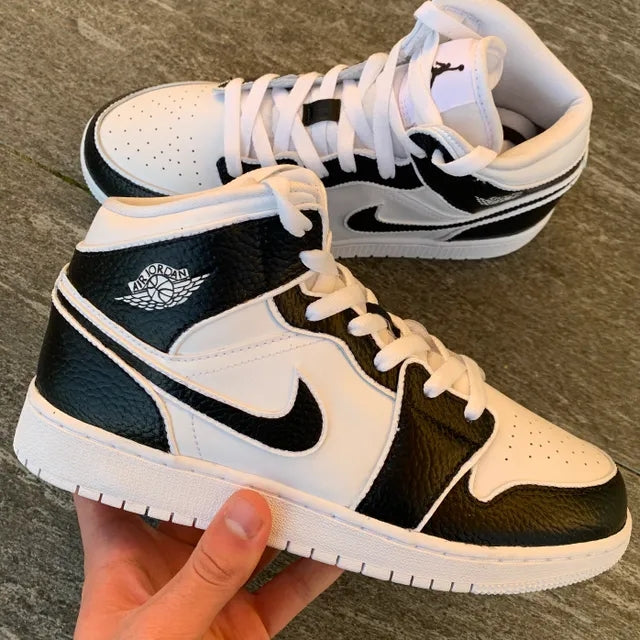 Custom Air Jordan 1 White Black Color Blocks With White Stroke