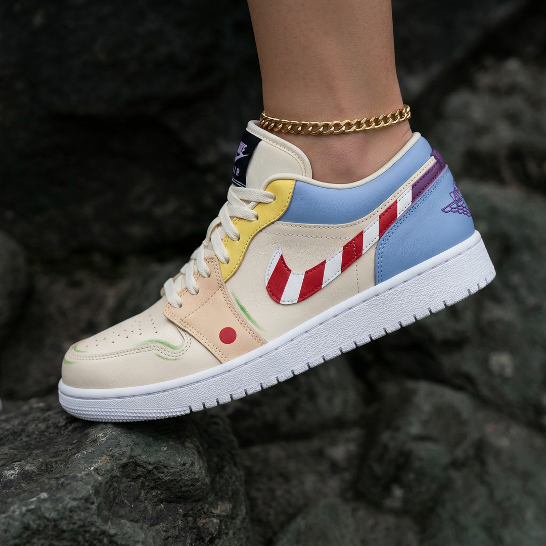 Cartoon Face Red White Striped Swoosh Yellow Baby Blue Purple Custom Air Jordan 1