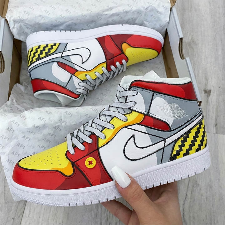 Cartoon Pattern Red Yellow Gray Custom Air Jordan 1