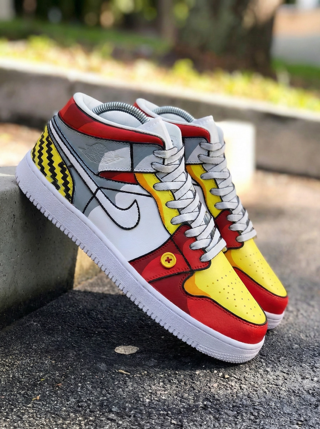 Cartoon Pattern Red Yellow Gray Custom Air Jordan 1