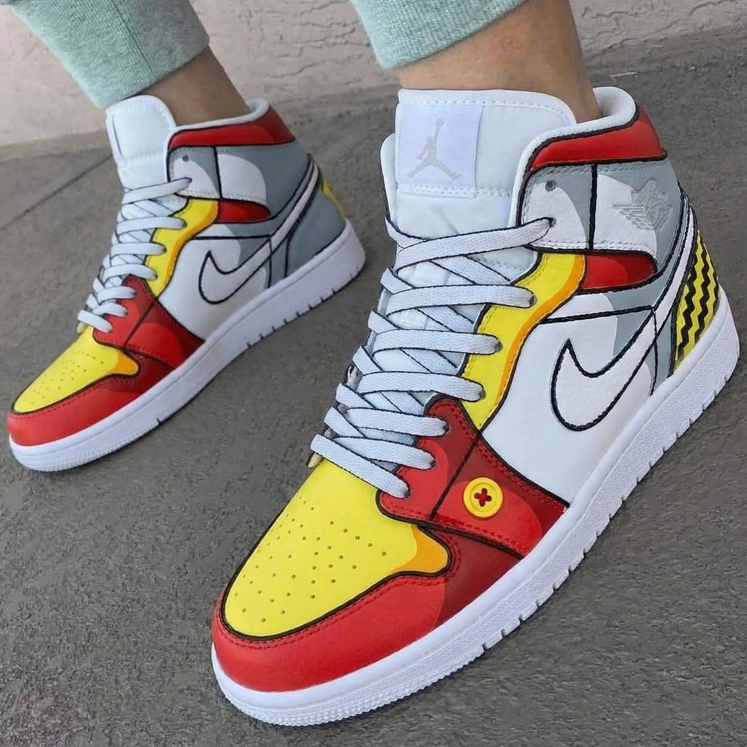 Cartoon Pattern Red Yellow Gray Custom Air Jordan 1