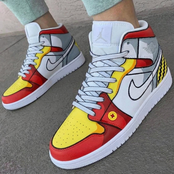 Cartoon Pattern Red Yellow Gray Custom Air Jordan 1