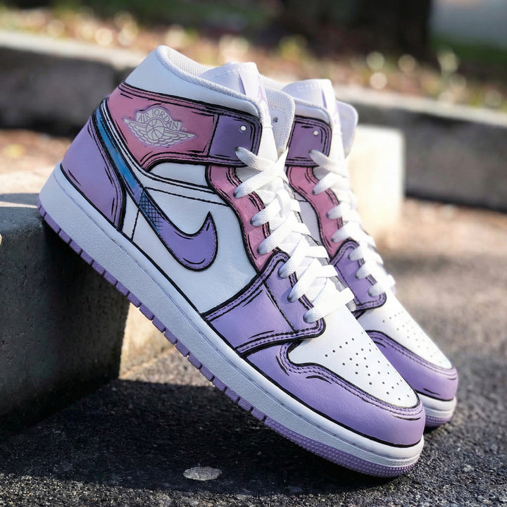 Cartoon Style Baby Pink and Lilac Custom Air Jordan 1