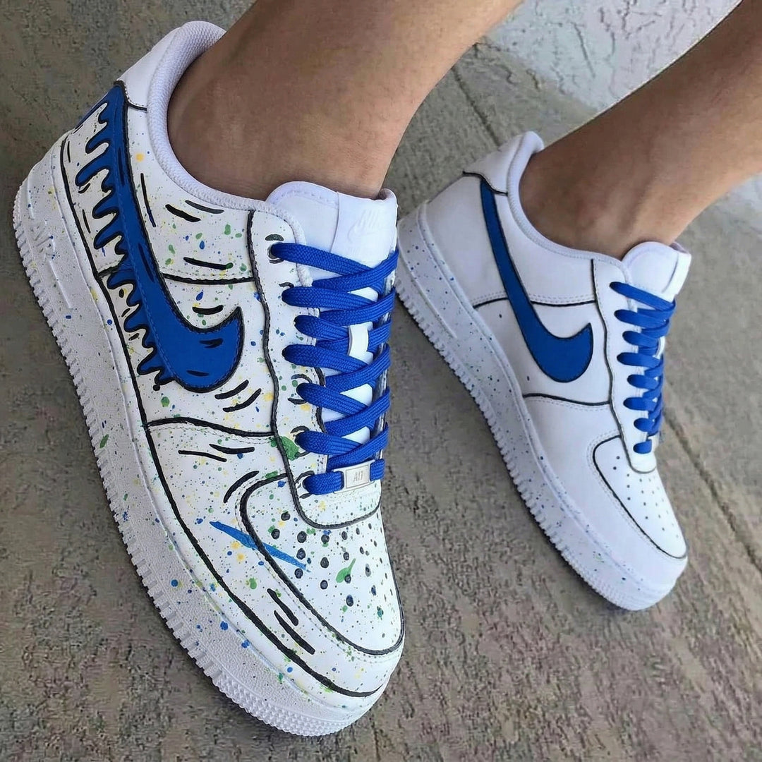 Cartoon Swoosh Splatter Blue Green Custom Air Force 1
