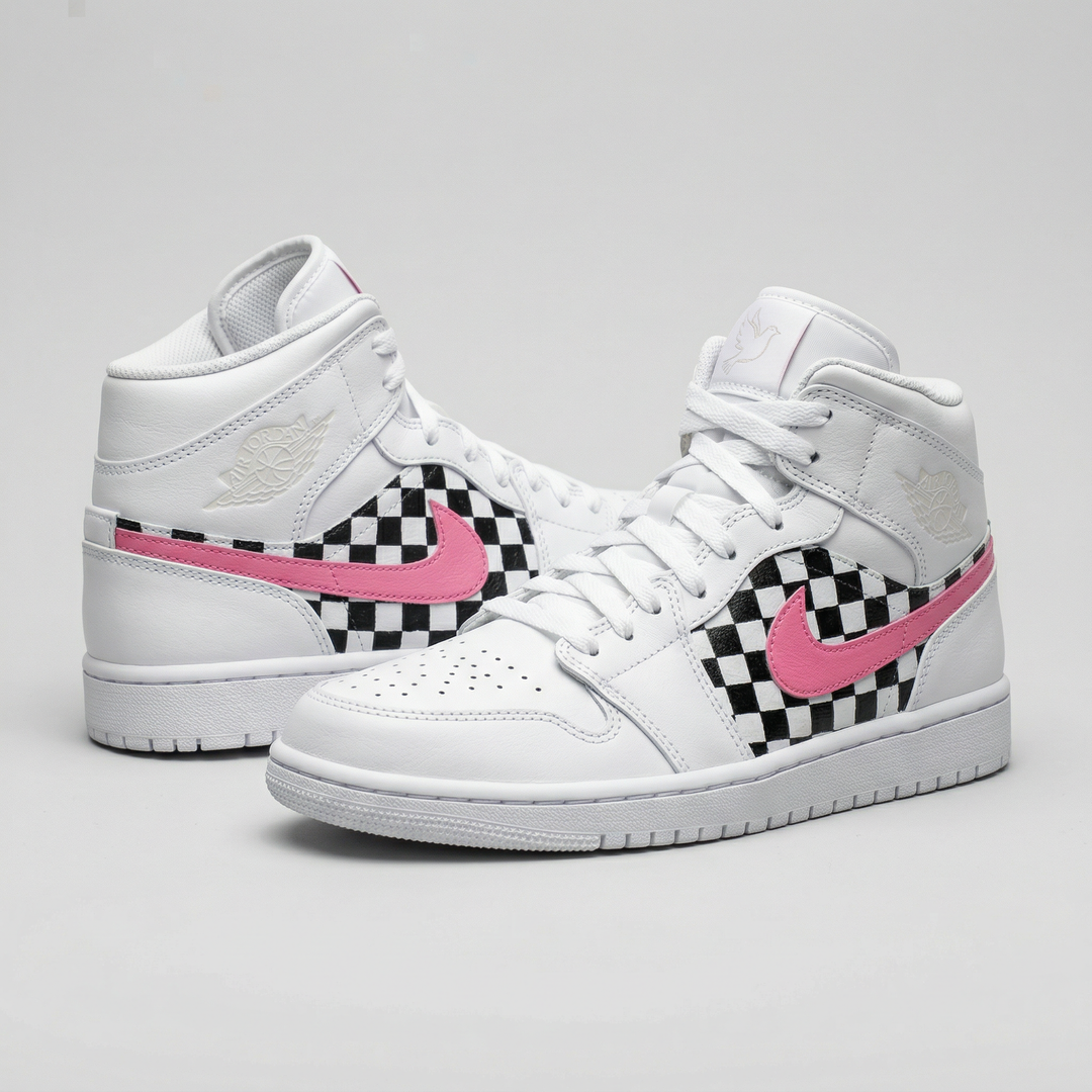Checkered Black And Baby Pink Custom Air Jordan 1