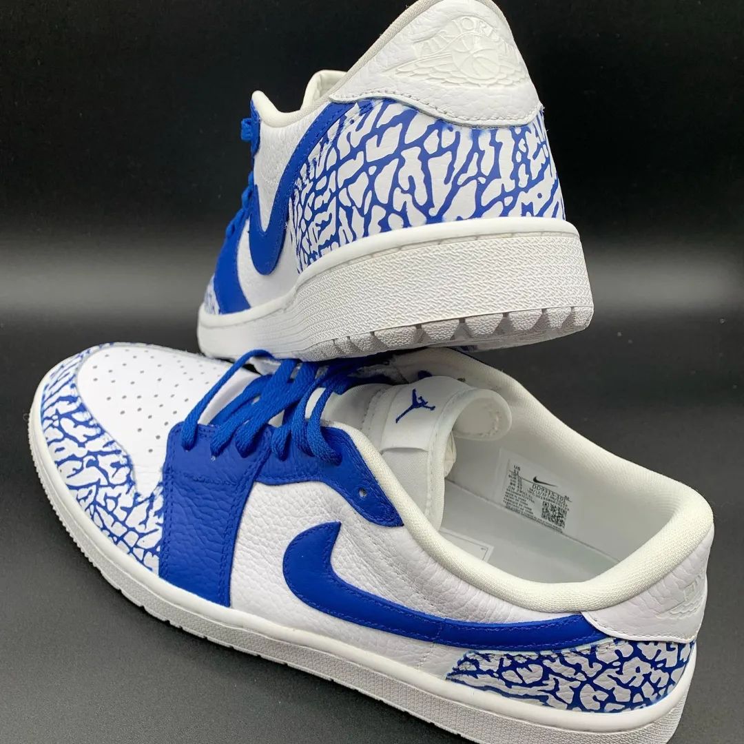 Cracked Pattern Blue White Custom Air Jordan 1