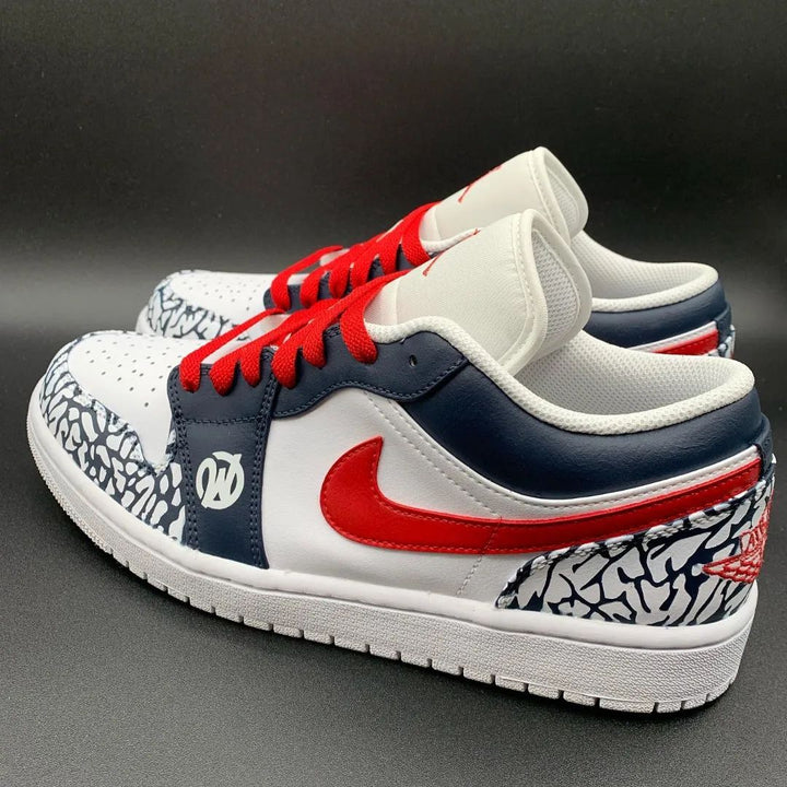 Cracked Pattern Red Navy Custom Air Jordan 1