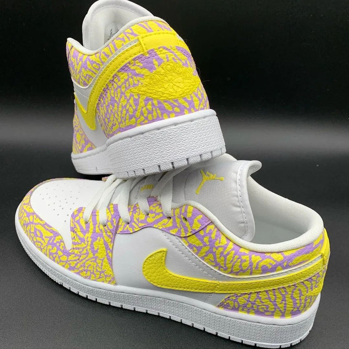 Cracked Pattern Yellow Purple Custom Air Jordan 1