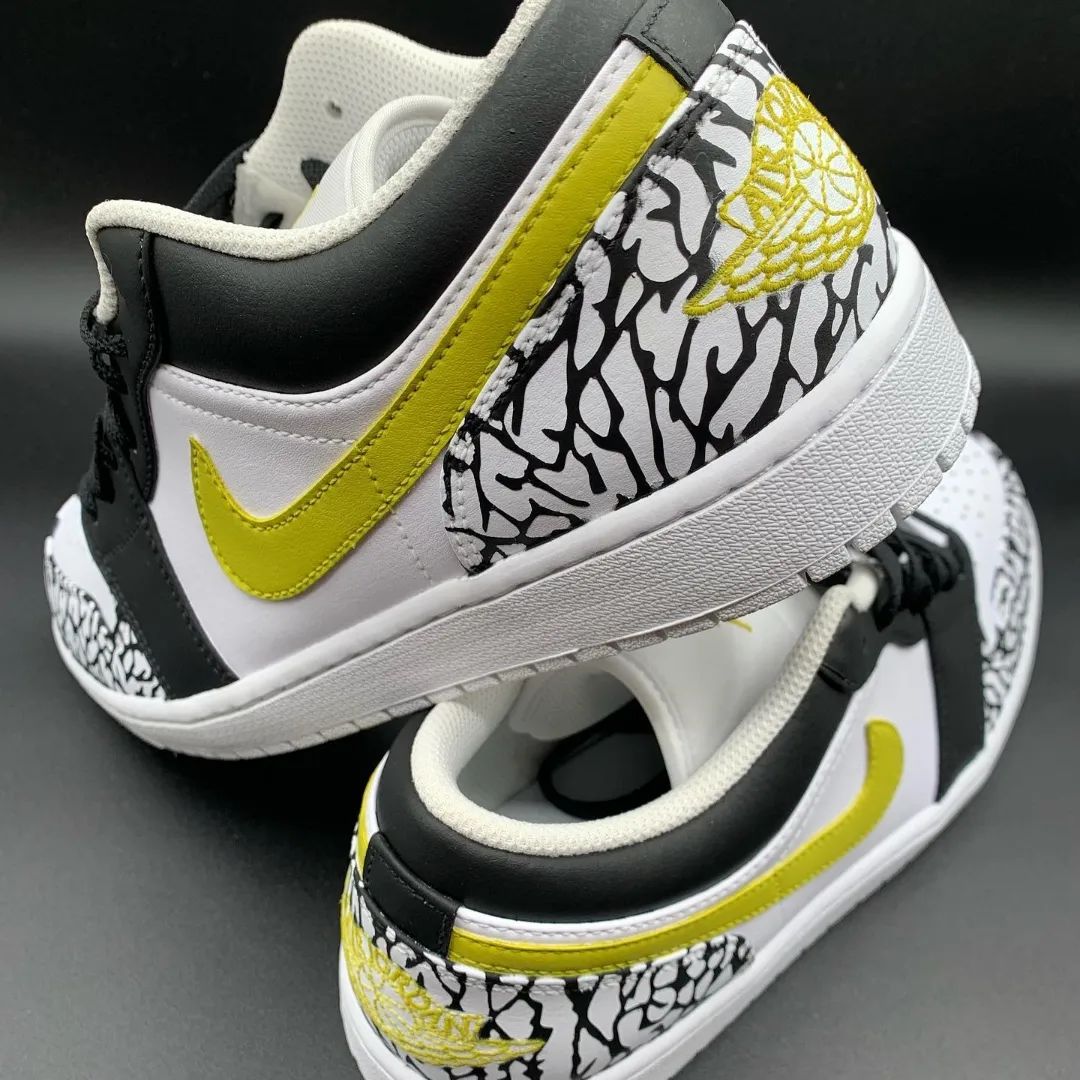 Crackle Pattern Black Yellow Custom Air Jordan 1