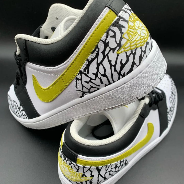 Crackle Pattern Black Yellow Custom Air Jordan 1