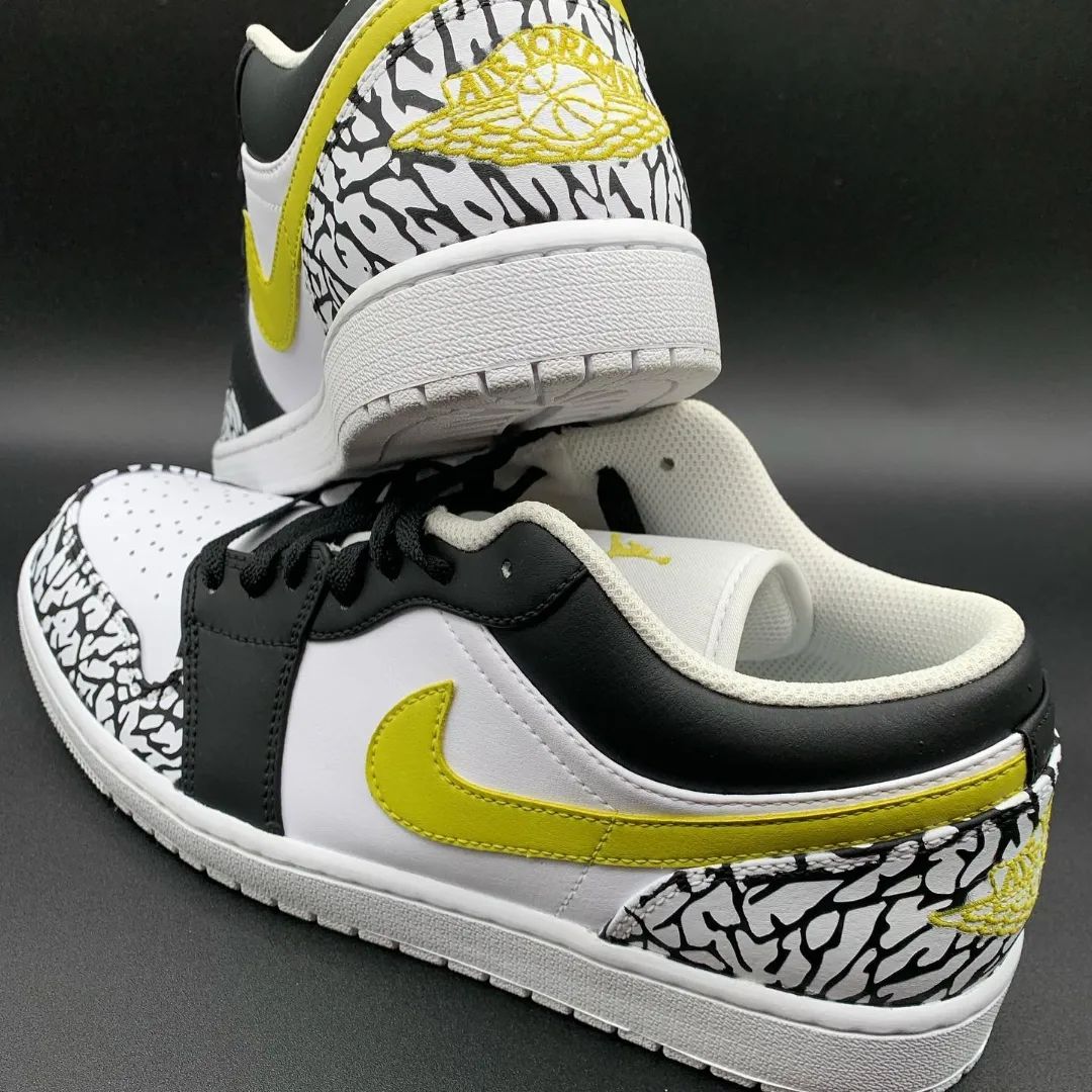 Crackle Pattern Black Yellow Custom Air Jordan 1