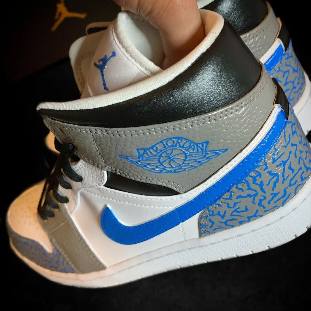 Crackle Pattern Gray Blue Custom Air Jordan 1