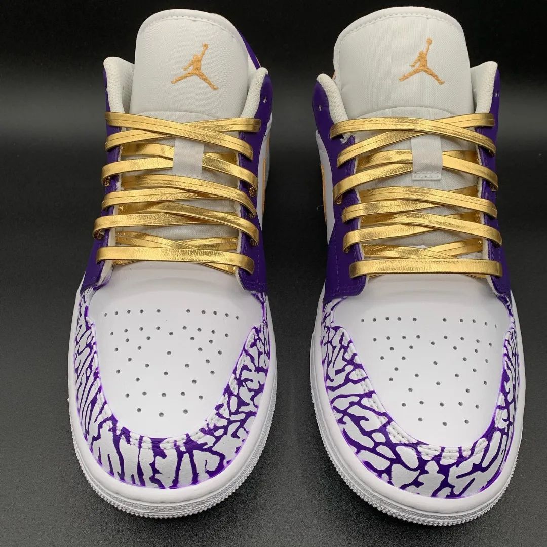 Crackle Pattern Purple Gold Custom Air Jordan 1