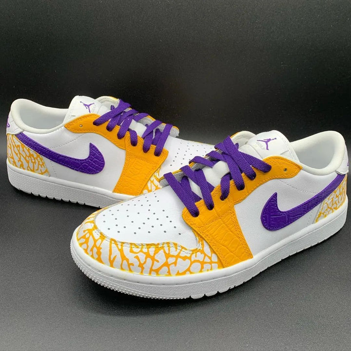 Crackle Pattern Yellow Purple Custom Air Jordan 1