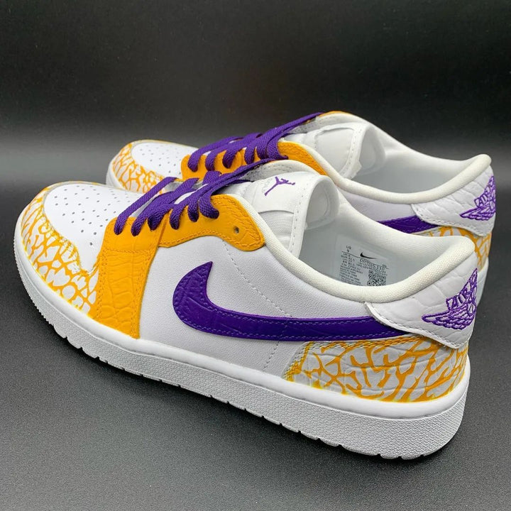 Crackle Pattern Yellow Purple Custom Air Jordan 1