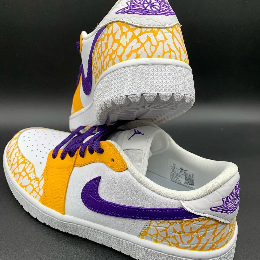 Crackle Pattern Yellow Purple Custom Air Jordan 1