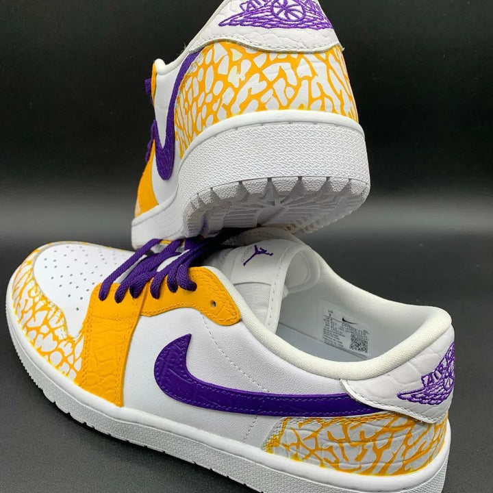 Crackle Pattern Yellow Purple Custom Air Jordan 1