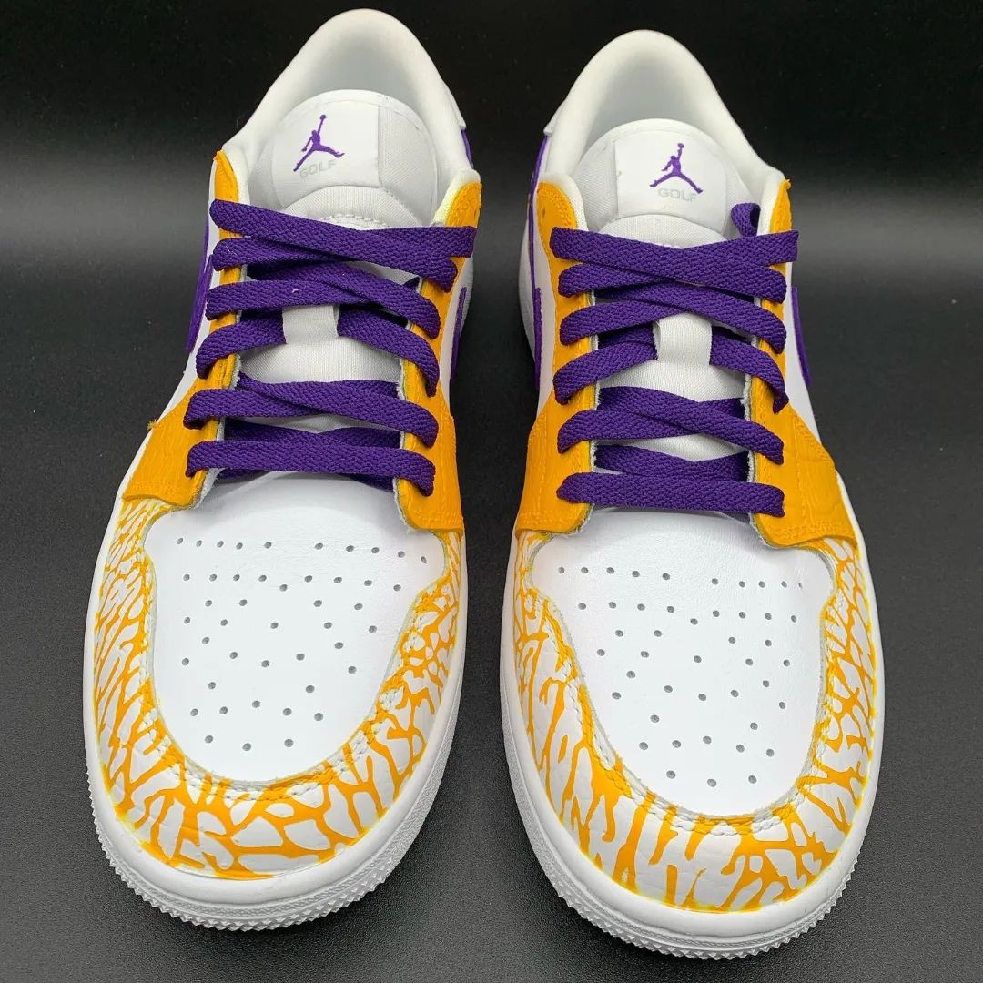 Crackle Pattern Yellow Purple Custom Air Jordan 1